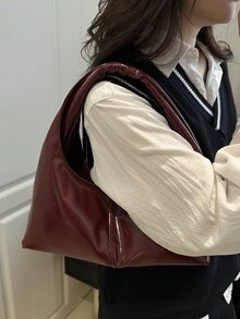 1 pezzo Borsa a sacchetto di pelle morbida e vintage con chiusura a scatto, colore unito trapuntato, borsa da donna con colori a contrasto per l'ascella, dall'atmosfera rilassata, grande capacità, adatta per ufficio, lavoro, appuntamenti, shopping, viaggi, regalo per fidanzata/migliore amica, uso quotidiano delle donne