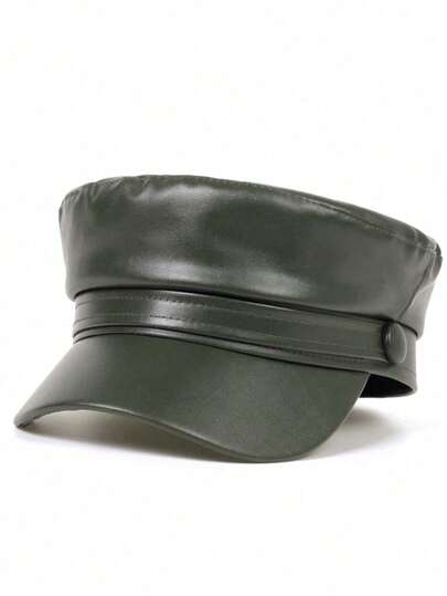 Women's Fashion PU Leather Beret Hat, Suitable For Daily Wear