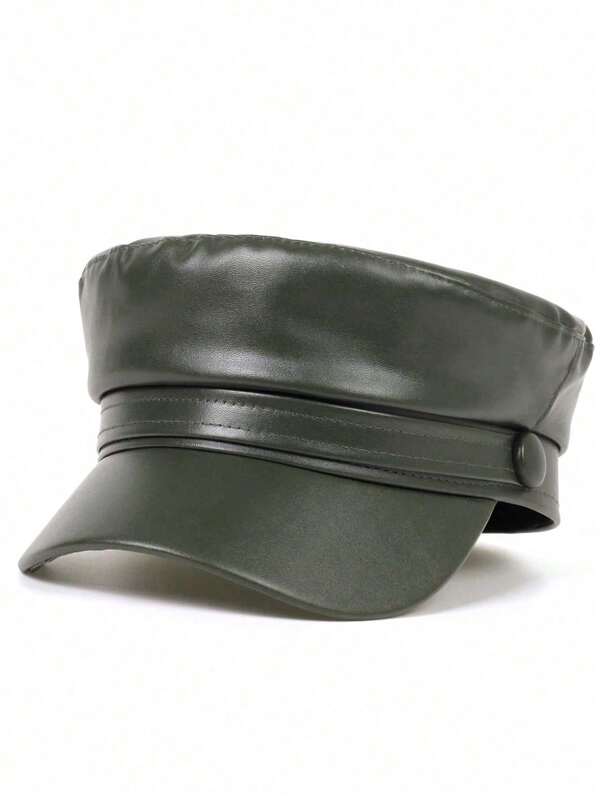 Women's Fashion PU Leather Beret Hat, Suitable For Daily Wear