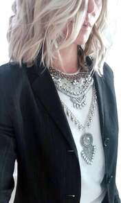 Collar de declaración boho con monedas y borlas gruesas plateado para mujeres - Rojo y blanco - Ver 4