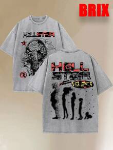 Uaddw Brand Y2K, [Retro Cotton T-Shirt]High-Quality 100% Cotton Men's Retro-Style T-Shirt Featuring A Brain Skull And Human Evolution Silhouette Pattern, Washed Short-Sleeve, Street Style, Funny Graphic Tees For Men, Fashionable And Versatile Casual Wear, Camiseta Para Hombre. - Xám - Xem 1