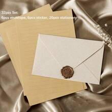 16件/20件套，亚麻图案信封和文具套装，复古牛皮纸邀请卡、明信片、漆面信封、请柬、商务信封、节日礼品信封 - 彩色 - 查看 20