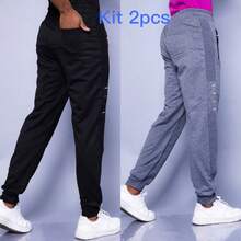 SUN CAI Men's Elastic Skinny Slim Sport Sweatpants Imported Zipper Pocket - 黑色+深灰 - 查看 2