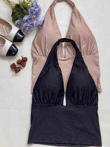 KIT OF TWO (2) CROPPED TOPS WITH PADS IN SUPLEX FABRIC SPRING SUMMER - Đen be - Xem 3