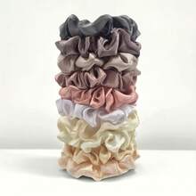 12/10/6pcs Versatile Satin Solid Color Sage Green Scrunchies Hair Accessories, Multi-Color, Simple & Lightweight, Suitable For All Seasons, Hair Ties, Scrunchy Hair Ties, Sport ,Head Piece - Sage Green - View 16