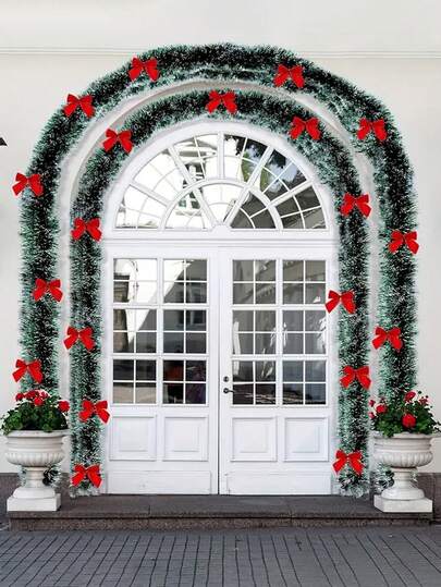 2m Ghirlanda natalizia con 12 fiocchi, ghirlanda artificiale per camino, mensola, scale, decorazione interna/esterna, senza elettricità o piume, realizzata in materiale plastico, adatta per la decorazione della scena della festa di Natale a casa