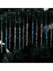 24 件透明冰柱挂饰、圣诞树装饰亚克力水晶吊坠、DIY 圣诞装饰、逼真的多面冰柱和锥形悬挂装饰、圣诞饰品、节日礼物标签装饰、适合室内和室外冰柱悬挂 - 彩色 - 查看 7