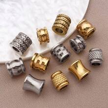 10pcs Flat Round Textured Spacer Beads Stainless Steel Loose Beads Metal Stripe Tube Beads Spacer Beads For DIY Bracelets Necklaces Jewelry Making Findings