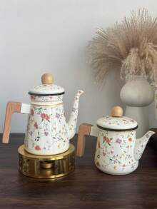 1 件时尚花卉珐琅茶壶，厨房炉灶直接加热珐琅壶，家用炉边茶陶瓷茶壶，桌面装饰珐琅壶，送给朋友和长辈的绝佳礼物 - 芳香花 - 查看 8