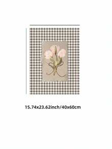 1 pezzo Stampa artistica a parete bianca senza cornice con tulipano, cartellone floreale con motivo a scacchi marrone in stile cottage, decorazione minimalista da fattoria per soggiorno/camera da letto/camera da letto, decorazione primaverile botanica per la stanza, regalo perfetto (stampe da parete, cartellone funky, ritorno a scuola)