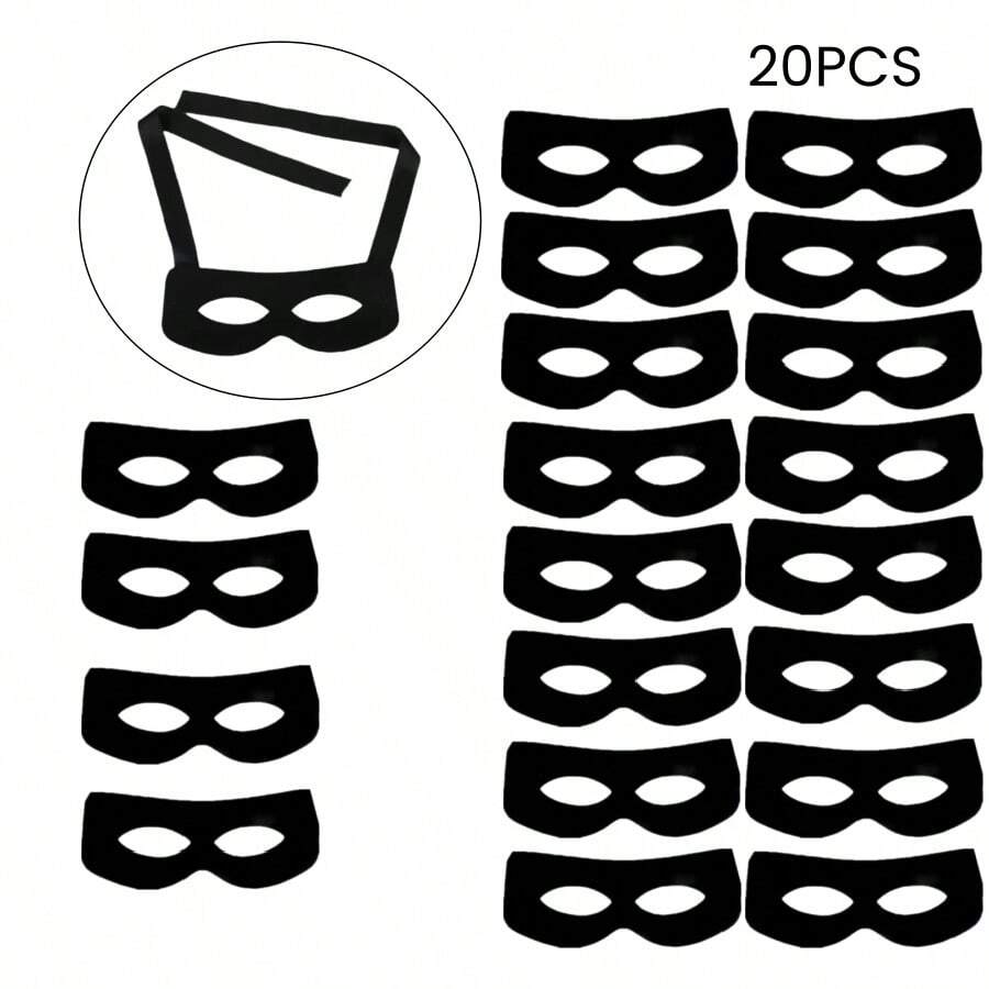 20pcs Zorro Eye Mask, Felt Half Face Mask For Halloween, Christmas, Costume Party, Masquerade Ball, Performance, Stage, Movie Props