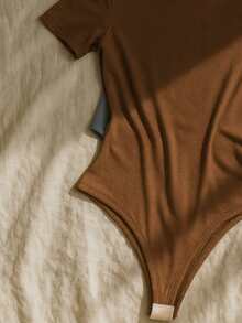 4-Piece Women's Bodysuit, Short Sleeve, Comfortable, Shapewear, Tight-Fitting Bodysuit In Basic And Versatile Suplex. Suplex Fabric Shapes And Enhances. Simple, Casual, Elegant, Knitted. - kaki đen xám nâu - Xem 4