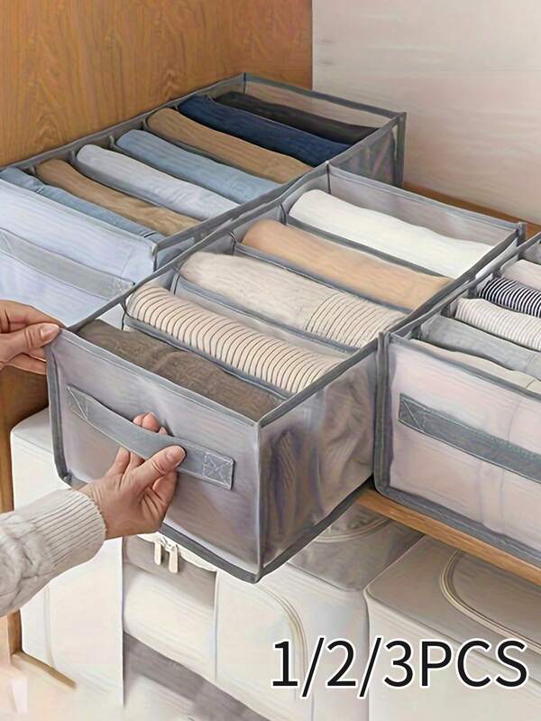 1/2/3 piezas Caja de almacenamiento de siete rejillas, caja de almacenamiento de ropa interior y pantalones, organizador de armario, caja de almacenamiento, organizador de cajones plegable con asa, caja de almacenamiento para camisas, jeans, camisetas, sujetadores, ropa interior y calcetines