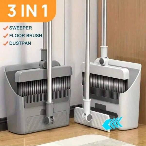 4/3pcs Broom And Dustpan Set, Broom, Long Handle Kitchen Cleaning Brush And Dustpan, Non-Stick Floor Cleaning Tools, Broom And Dustpan Set For Home, Office, School, Dorm, Household Cleaning Supplies, Foldable New Soft Bristle Broom Dustpan Combo