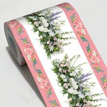 1 Roll Romantic Self-Adhesive Wallpaper Border, Pink & White Floral Pattern, Peel And Stick Border Trim, 4.72 X 118.11 Inch, Waterproof Home Decor, Removable Border Sticker, Concealer Strip, For Kitchen Door Frames Mirror Edges, Bohemian Room Decor