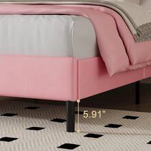 Upholstered Bed Frame With Headboard, Modern Bed Frame With Vertical Channel Tufted Headboard, PU Leather Bed Frame With Diamond Headboard, No Box Spring Needed, Easy Assembly, White/ Black/ Pink, Twin/ Full/ Queen - 粉色 - 查看 3