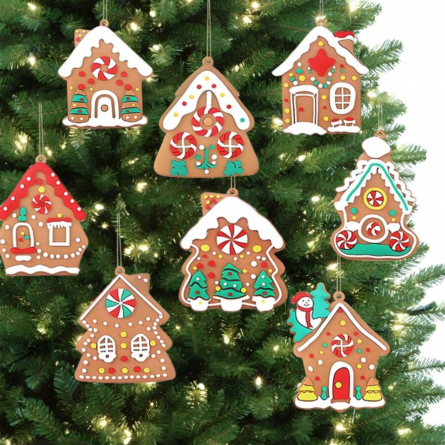 8/16 pièces Décorations de maison en pain d'épices pour sapin de Noël, décorations de Noël à suspendre pour sapin de Noël, décoration de maison en pain d'épices, sapin de Noël, Père Noël, décorations de Noël, cadeaux de Noël