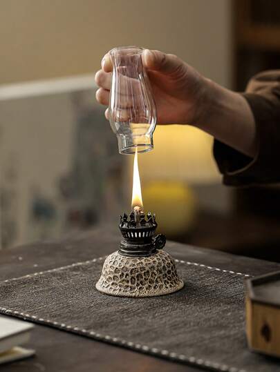 1 Peça Lâmpada de Querosene de Cerâmica Artesanal, Lâmpada de Óleo Crocante, Vela de Cerimônia de Chá, Acessório de Iluminação Ajustável de Manteiga Antiga (Excluindo Óleo de Lâmpada)