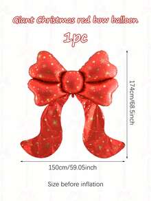 1pc Extra Large 68-Inch Red Bow Shaped Foil Balloon, For Bow Decor, Valentine's Day, Romantic Party, Birthday, New Year, Giant Bow Backdrop, Christmas Party Decoration - Multicolor - View 3