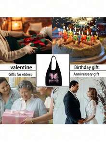 Bolso de mano con estampado de mariposas rosa estilo Y2K, equipado con bolsa de maquillaje con cremallera, bolso de lona negra para el hombro, bolso de compras casual, bolso de hombro de gran capacidad, adecuado para el trabajo, multifuncional, de múltiples propósitos, de gran capacidad, ligero, práctico, para aniversario, Navidad, vacaciones, adecuado para exteriores, ir y venir, viajes, escuela, deportes, compras, uso diario