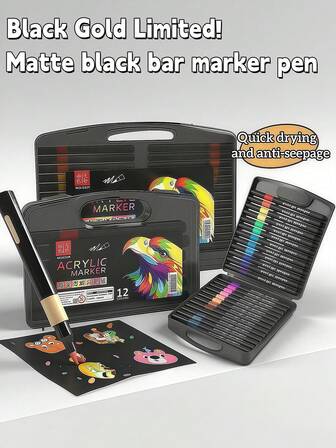 48/36/24/12/6pcs Acrylic Marker Pens, Blendable Quick-Dry Non-Bleed Watercolor Markers, Permanent Vibrant Color Markers, Random 6 Colors Included, Suitable For Students Drawing, Sketching, Coloring, Art & Craft, School Teachers And Students