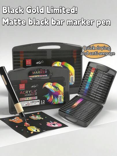 48/36/24/12/6 pezzi Pennarelli acrilici, marcatori ad acquerello sfumabili ad asciugatura rapida e senza sanguinamento, marcatori a colori vibranti permanenti, con 6 colori casuali inclusi, adatti per studenti per disegno, schizzo, colorazione, arte e artigianato, insegnanti e studenti di scuola