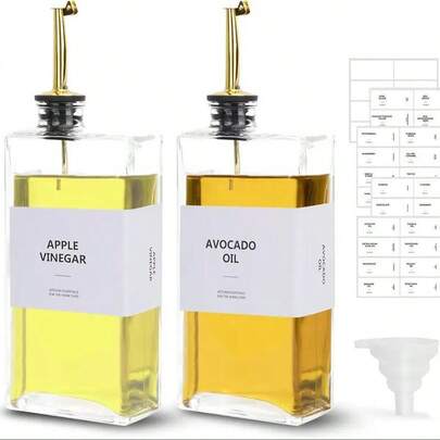 Glass Olive Oil Dispenser For Kitchen, Oil And Vinegar Dispenser Set, Glass Olive Oil Dispenser Bottle. Soy Sauce Dispenser, Coffee Syrup Bottles Father Gift- 2 Pcs