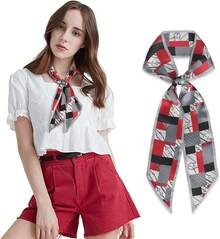 59 Silk Like Scarf Women's Fashion Square Neck Satin Scarfs Bag Hair Scarves 59 * 5.9" - Fs011-đen-đỏ-xám-ca rô - Xem 1
