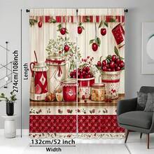 2 件套窗帘套装，带餐具和勺子设计 - 红白格子图案，带水果插图，可机洗涤纶面料，光线过滤，杆袋风格，适用于卧室、客厅和厨房窗户 - 彩色 - 查看 20