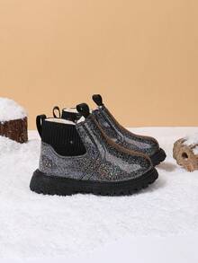 1 双幼儿女孩秋冬新款软底时尚百搭踝靴，婴儿户外时尚皮靴 - 黑色 - 查看 6