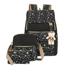 3Pcs/Set Star Print Girls Boys Backpack Travel Rucksack Kids Back To School Bags - Black - View 3
