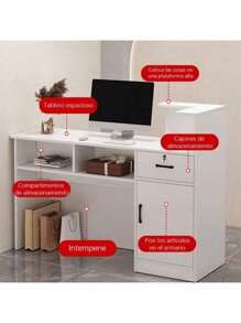 Organizador de mostrador de recepción 120cm blanco simple | Gran capacidad para oficinas y negocios | Multifuncional con superficie resistente y cajones cerrados, perfecto para archivos y dispositivos - Blanco - Ver 8
