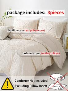 3pcs Leaf Tufted Pattern Microfiber Duvet Covers Sets(1 Duvet Cover & 2 Pillowcase)Lightweight Breathable Bed Cover All Seasons Bedding Set  For Home Bedroom Bed Sheets Set - Beige - View 9