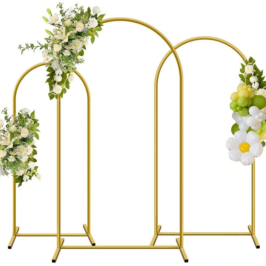 3pack Backdrop Arch Stand, Decorative Balloon Arch Stand, Easy To Assemble Gold Wedding Arch, Stable Backdrop Arch Stand For Wedding Ceremonies, Birthday Parties, Baby Showers - gold - 查看 1