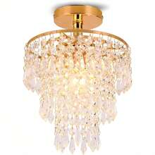 1pc Mini Gold Crystal Pendant Light, Lampadari, Modern Crystal Ceiling Light, Lampadario Soggiorno, Led Crystal Chandelier, 3 Tiers Crystal Raindrop Light, Decorative Lighting, Ceiling Light, Crystal Light For Bedroom, Hallway, Living Room, Girl's Room, Dining Room, Bathroom. - Gold - View 3