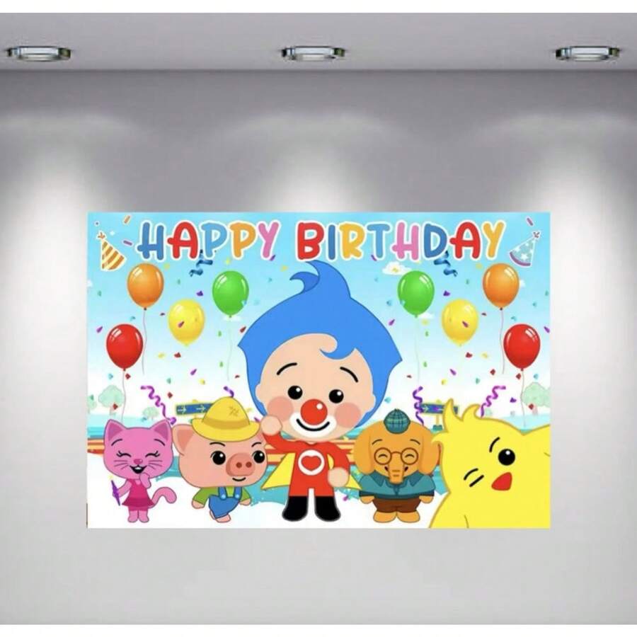 Plim Plim Theme Backdrop Plim Plim Birthday Backdrop Birthday Decorations Cartoon Pig Bear Photo Background - 如圖所示 - 查看 1