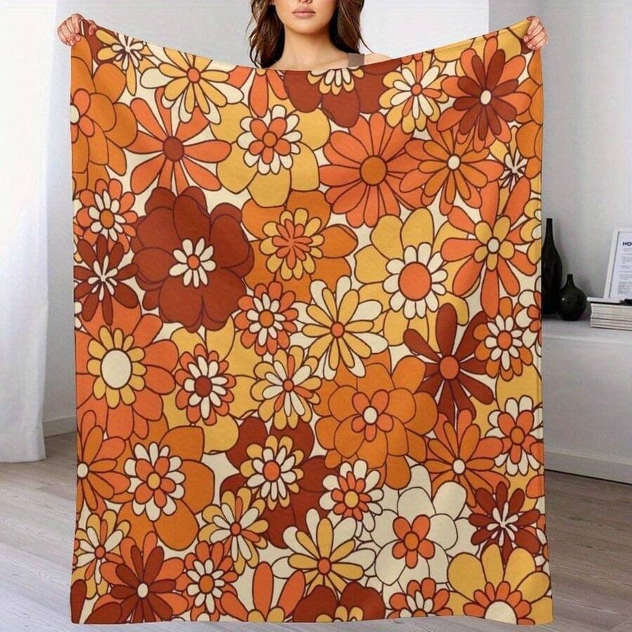 A Comfortable Bohemian Vintage Wildflower Blanket,Super Soft Flannel Printed  Blanket,As Birthday Gifts, Family, Wedding, Souvenir Blankets, Polyester Blankets Suitable For All Seasons, Washable, Machine Washable, Lightweight, Breathable, Comfortable, Warm, Unique, 280gsm For Him, Her Personalized Ideal Gifts For Her, Him, Family, Boyfriend, Girlfriend, Father, Family, Mother, Lover, Daughter, Son, Grandfather, Grandmother, Teacher,Doctor, Nurse,Friend, Classmate, Pet.Perfect Nap, Camping, Travel, Home, Daily Life, Office Decoration, Birthday, Anniversary, Valentine's Day, Thanksgiving, Graduation Season,Christmas, Halloween, Mother's Day, Father's Day, Wedding, New Year Gifts ,Sofa,Bed,Car,Bedroom,Living Room,Office,  Outdoor Camping, Beach,Wall Decoration - 多色7 - 查看 1