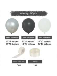 147 件黑银白气球花环拱门套件，非常适合生日、婚礼、派对、背景装饰、家居装饰、圣诞节