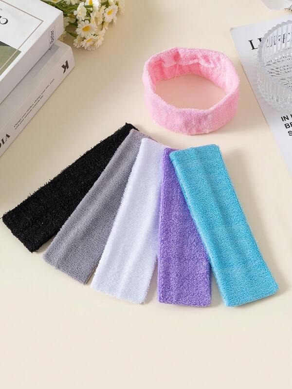 3pcs/Set Women's Solid Color Towel Fabric Elastic Headbands, Minimalist Absorbent Sports Headwraps, Suitable For Teenage Girls, Facial Cleansing, Yoga, Workout, Performance, Dance, Casual Daily Use