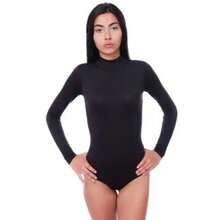 Bory Women's Blouse, High Neck, Long Sleeve Bodysuit - 黑色 - 查看 2