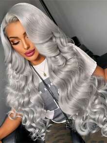 Grey 13x4 HD Transparent Body Wave Lace Front Wigs Human Hair Pre Plucked Bleached Knots 180 Density Brazilian Virgin Glueless Wigs Human Hair With Baby Hair Water Wave Human Hair Wig For Women 40inch - Grey - View 8