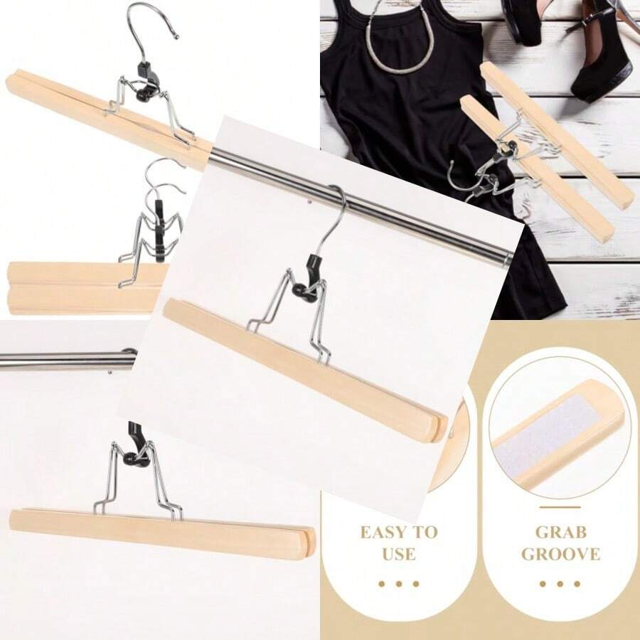 3 Pack Solid Wood Skirt Hangers Wood Pant Hangers Wooden Hanging Clips Skirt Pant Rack