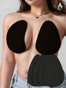 2 Peças Fita Adesiva Invisível de Silicone para Suporte de Sutiã Sem Alça, Cor Nude/Preto, Adequado para Tamanhos de Copo B-E