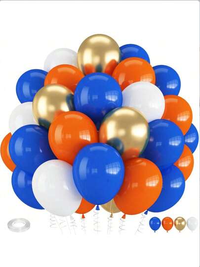 56/36pcs Orange And Blue Balloons, 10 Inch Royal Blue And Gold White Balloons, Suitable For Kids Boys Cartoon Party, Graduation, Baby Shower, Thanksgiving, Autumn Birthday Party Decoration