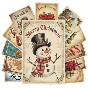 12pcs Vintage Farmhouse Christmas Postcards, Christmas Card Set, Holiday Vintage Posters, Note Cards Small Cards, Merry Christmas, Vintage Christmas Gifts For Family, Friends, Thank You Cards, Birthday Gifts, Christmas Family Party Wall Decor Cards Wall Decor Cards, Christmas Decorations, Best Christmas Gifts, Christmas