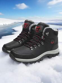 Couple's Hiking Boots, Outdoor Sports Warm High-Top Shoes For Men/Women, Autumn/Winter, PU Waterproof Snowboots, Trekking Boots, Outdoor Camping Hiking Shoes, Anti-Slip Durable, Black/Gray/ Green, Lace-Up Snow Boots, Size 36-48 - Black - View 3