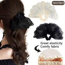 2pcs/1pc French Double-Layer Lace Trim Hair Scrunchies, Essential For Bun, Ponytail, Everyday Wear, Elegant & Romantic Ballet Style Hair Accessories, Hair Ties, Scrunchy Hair Ties, Sport, Home Beauty Women Accessory Gifts ,Head Piece