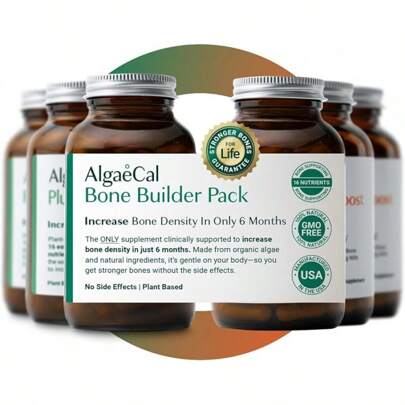 AlgaeCal - Bone Builder Pack Bone Density Increase, Clinically Supported Plant Based Calcium Supplement & Strontium, Vitamins K2 (100mg), D3 (1600), Magnesium & 16 Essential Nutrients