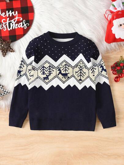 Suéteres de punto con estampado de ciervos navideños para niño pequeño, aptos para primavera, otoño e invierno