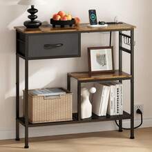 Uzelia Mesa Consola de 3 Niveles con Enchufes y Puertos USB, Mesa de Entrada con Cajón de Tela, Estante Organizador Recibidor Moderno, para Sala de Estar, Sofá, Vestíbulo - Minimalista-A - Ver 12